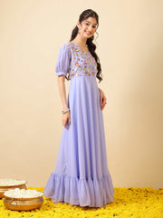 Girls Floral Thread Embroidered Ethnic Dress