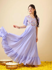 Girls Floral Thread Embroidered Ethnic Dress
