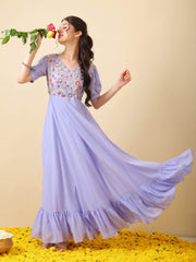 Girls Floral Thread Embroidered Ethnic Dress