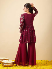 Girls Floral Embroidered Empire Thread Work Kurti with Sharara