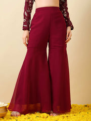 Girls Floral Embroidered Empire Thread Work Kurti with Sharara