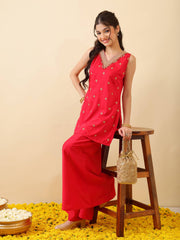 Girls Ethnic Motifs Embroidered Regular Gotta Patti Kurta with Palazzos