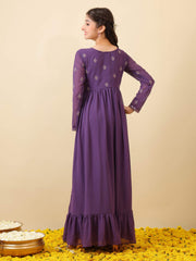 Girls Floral Thread & Sequinned Embroidered Ethnic Dress