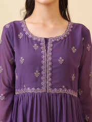 Girls Floral Thread & Sequinned Embroidered Ethnic Dress