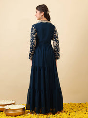 Girls Floral Zari & Sequinned Embroidered Ethnic Dress