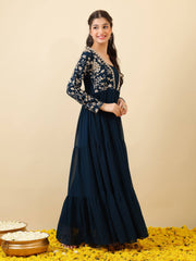 Girls Floral Zari & Sequinned Embroidered Ethnic Dress