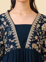 Girls Floral Zari & Sequinned Embroidered Ethnic Dress