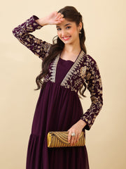 Girls Floral Zari & Sequinned Embroidered Ethnic Dress