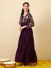 Girls Floral Zari & Sequinned Embroidered Ethnic Dress