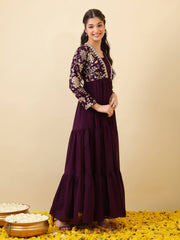 Girls Floral Zari & Sequinned Embroidered Ethnic Dress