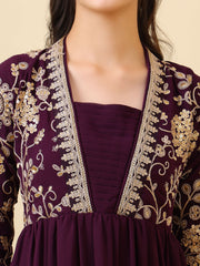Girls Floral Zari & Sequinned Embroidered Ethnic Dress