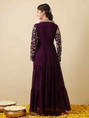 Girls Floral Zari & Sequinned Embroidered Ethnic Dress