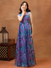 Girls Printed Shoulder Straps A-Line Ethnic Dresses