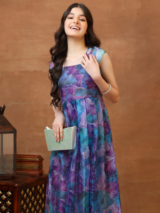 Girls Printed Shoulder Straps A-Line Ethnic Dresses