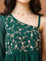 Girls Embroidered One Shoulder A-Line Ethnic Dresses