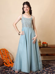 Embroidered Square Neck A-Line Ethnic Dresses