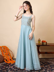 Embroidered Square Neck A-Line Ethnic Dresses