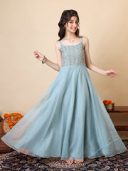 Embroidered Square Neck A-Line Ethnic Dresses