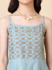 Embroidered Square Neck A-Line Ethnic Dresses