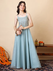 Embroidered Square Neck A-Line Ethnic Dresses