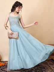 Embroidered Square Neck A-Line Ethnic Dresses