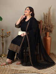 Women Ethnic Motifs Embroidered Regular Sequinned Kurta with Palazzos & With Dupatta