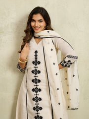 Women Ethnic Motifs Embroidered Regular Thread Work Kurta with Trousers & With Dupatta
