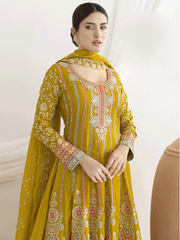 Mustard Dabka Dori and Mirror Anarkali Style Pant Suit