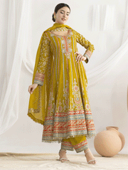 Mustard Dabka Dori and Mirror Anarkali Style Pant Suit