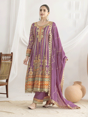 Purple Dabka Dori and Mirror Anarkali Style Pant Suit