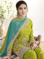Green Beautiful Dabka Dori Gharara Style Suit