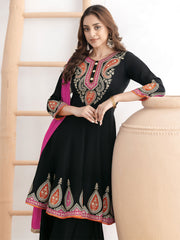 Cream White Multi Embroidery Anarkali Palazzo Suit