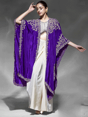 Pretty Cream Cowl Style Skirt Dress with Purple Shurg