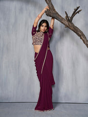 Mauve and gold-toned Sequinned Saree