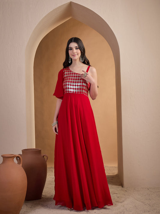 Red Embroidered Ethnic Dress