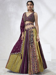 Burgundy Chiffon Position print with Sequins embroidery Semi-Stitched Lehenga choli and Dupatta