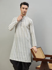 Striped Woven Design Mandarin Collar Calf Length Straight Kurtas