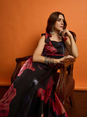 Floral Printed Square Neck Flared Maxi Dresses