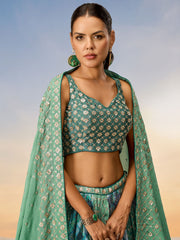 Lime Green Pure Chiffon position print with Sequins embroidery Semi-Stitched Lehenga choli & Dupatta