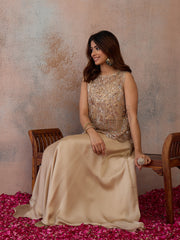 Beige Bling and Sparkly Embellished Top with Skirt