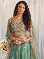 LIMEGREEN Organza Sequins embroidery Semi Stitched Lehenga choli and Dupatta