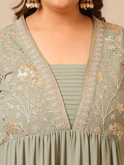 Embroidered V-Neck Fit & Flare Ethnic Dresses