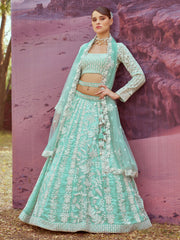 Sea green Organza Sequins embroidery Semi-Stitched Lehenga choli & Dupatta