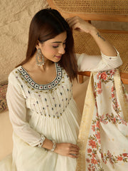 Women Floral Embroidered Empire Thread Work Kurta with Trousers & With Dupatta