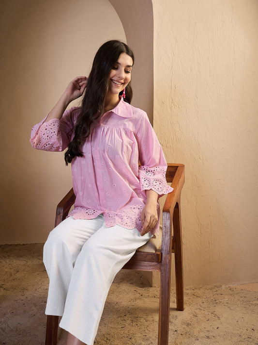 Shirt Collar Embroidered Tunic