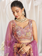 Lavender Organza Sequins embroidery Semi Stitched Lehenga choli and Dupatta