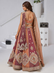 Two Shades of Elegance  Rust & Dark Rust Double Dupatta Lehenga