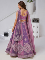Festive Glam Mauve and Dark Purple Double Dupatta Lehenga with Layered Dupattas