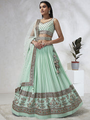 Sea Green Georgette Sequins and thread embroidery Semi-Stitched Lehenga choli and Dupatta