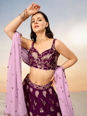 Burgundy Pure Georgette with heavy Sequins embroidery Semi-Stitched Lehenga choli & Dupatta